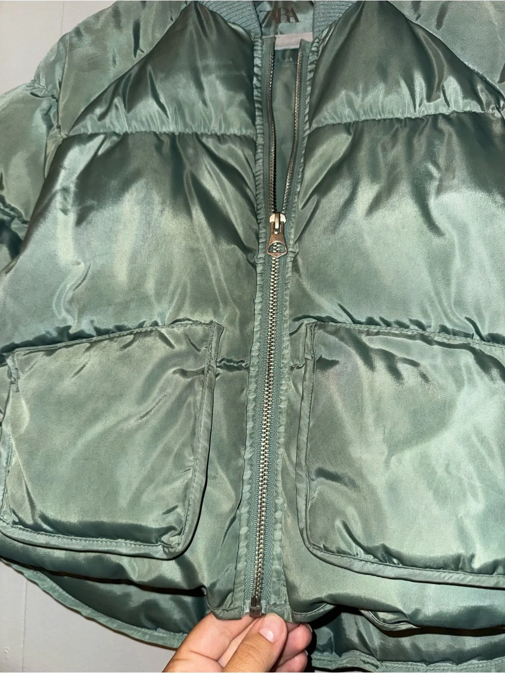 Zara Green Puffer Bomber Jacket